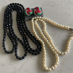 Vintage costume, jewelry, two necklaces, and one pair of earrings